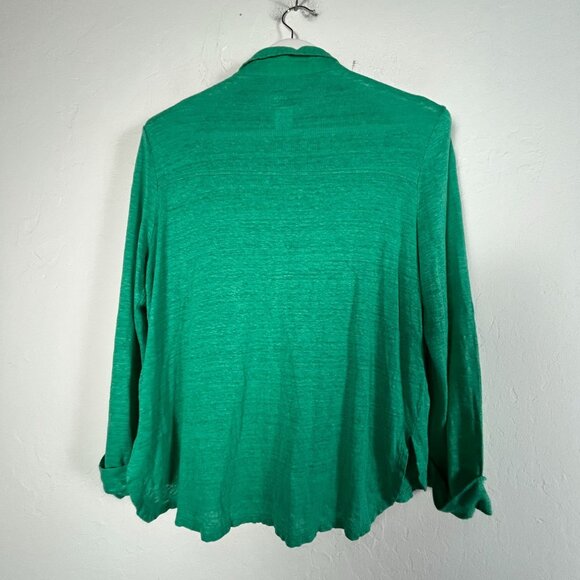 Sigrid Olsen Womens Green Linen Long Sleeve Button-Up Shirt Medium Casual Pocket - Picture 2 of 7